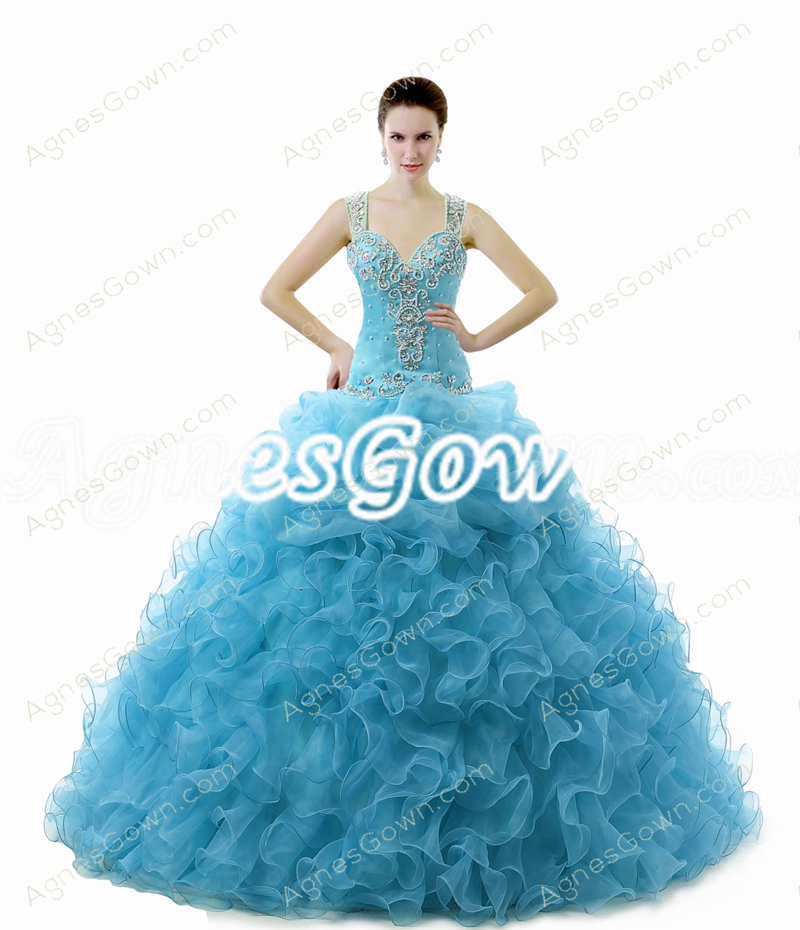 Stunning Ball Gown Blue Quinceanera Dress With Rosette 
