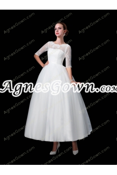 Half Sleeves Tea Length Tutu 1950s Wedding Dress 