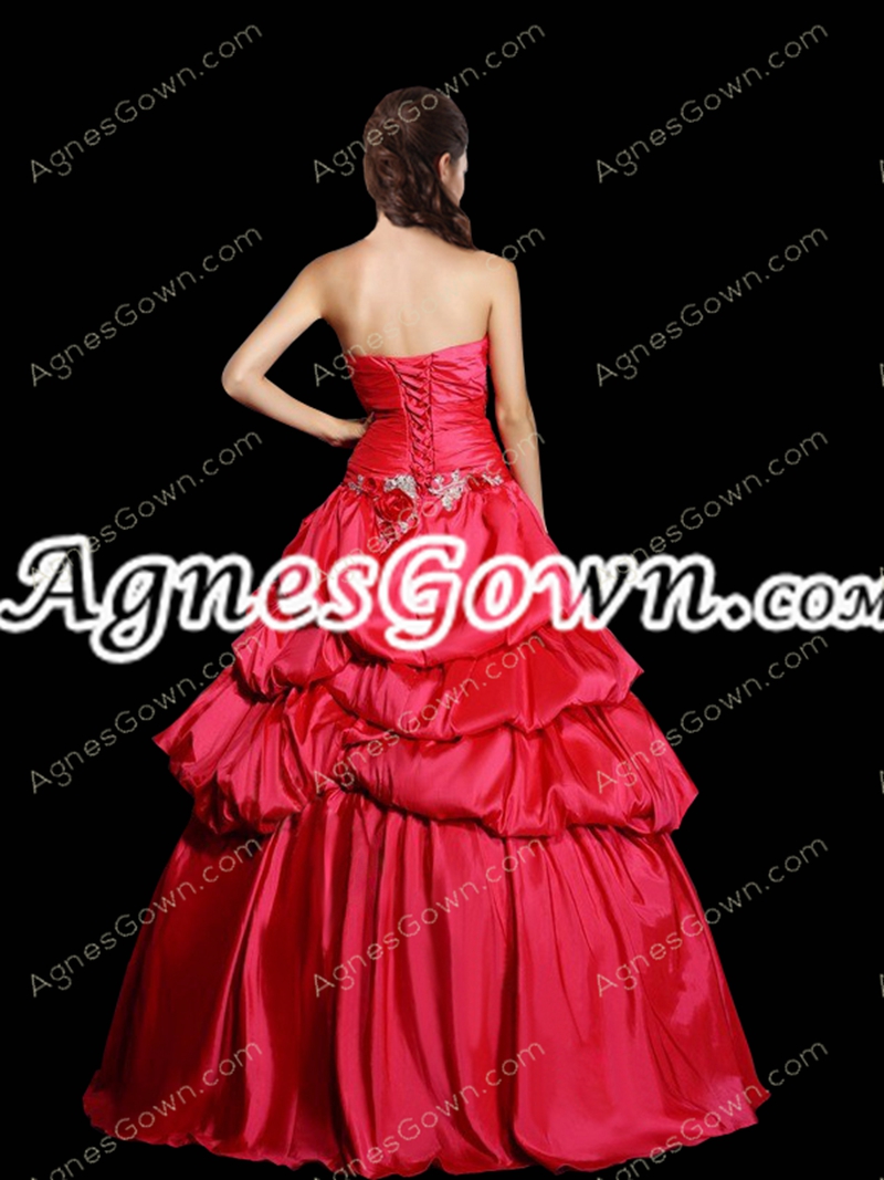 Asymmetrical Waist Red Taffeta Quinceanera Dress 
