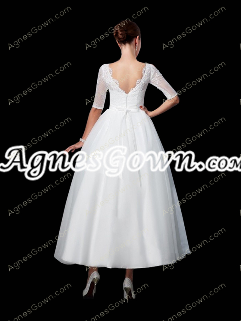Half Sleeves Tea Length Tutu 1950s Wedding Dress 