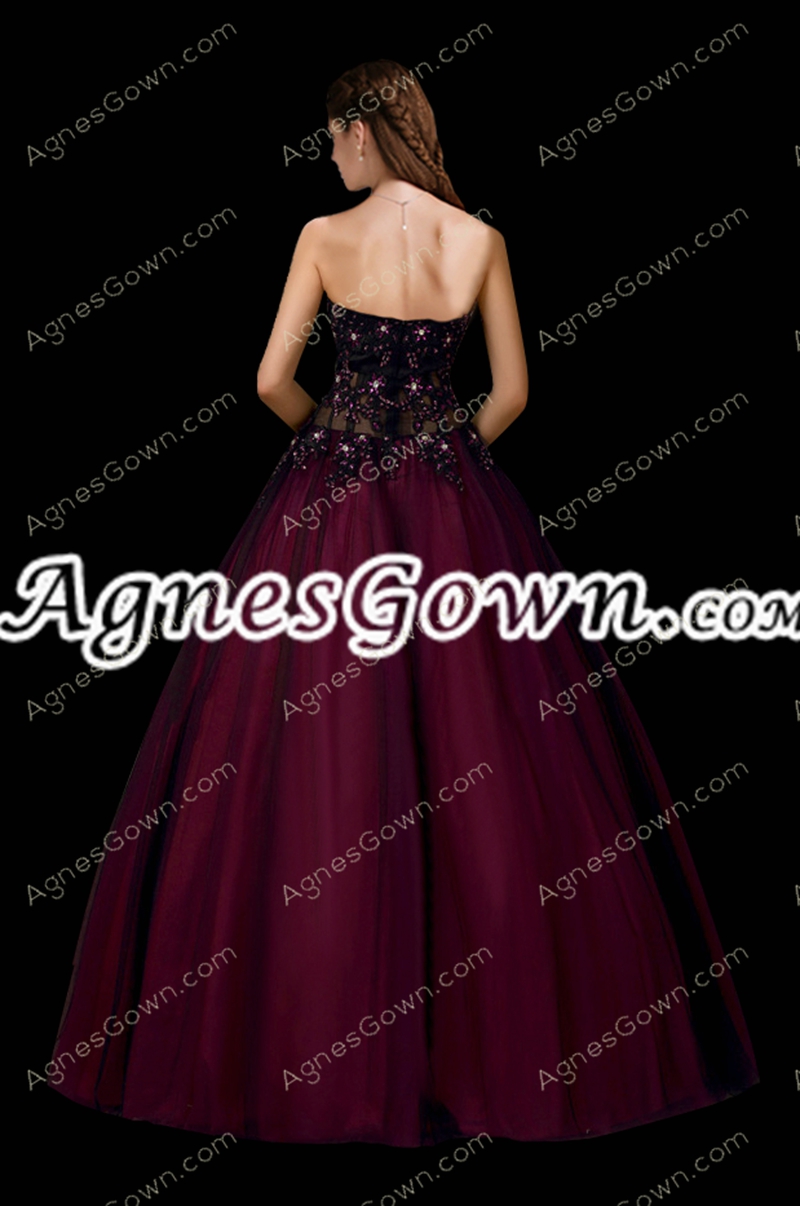 Illusion Design Black And Maroon Quinceanera Dress With Beads 