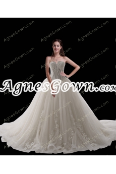 Corset Back Ivory Ball Gown Wedding Dresses With Lace 