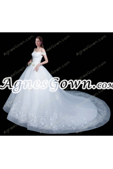 Exclusive Spaghetti Straps Off Shoulder Princess Ball Gown Wedding Dress 