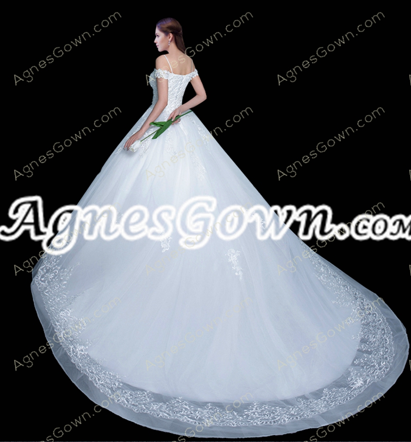 Exclusive Spaghetti Straps Off Shoulder Princess Ball Gown Wedding Dress 